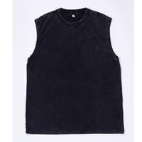 T-shirt sans manches personnalisé style américain, délavé, vieilli, vintage, coupe oversize, broderie unie, impression DTG, 230g