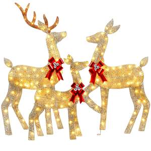 Grote 3-delige LED verlichte kerstdecoratie 3D 2D hertenfamilie rendier rendierhengst rendierhennetje rendierwelp kerstmotief licht buitenkerstdecoratie - Product Image 1