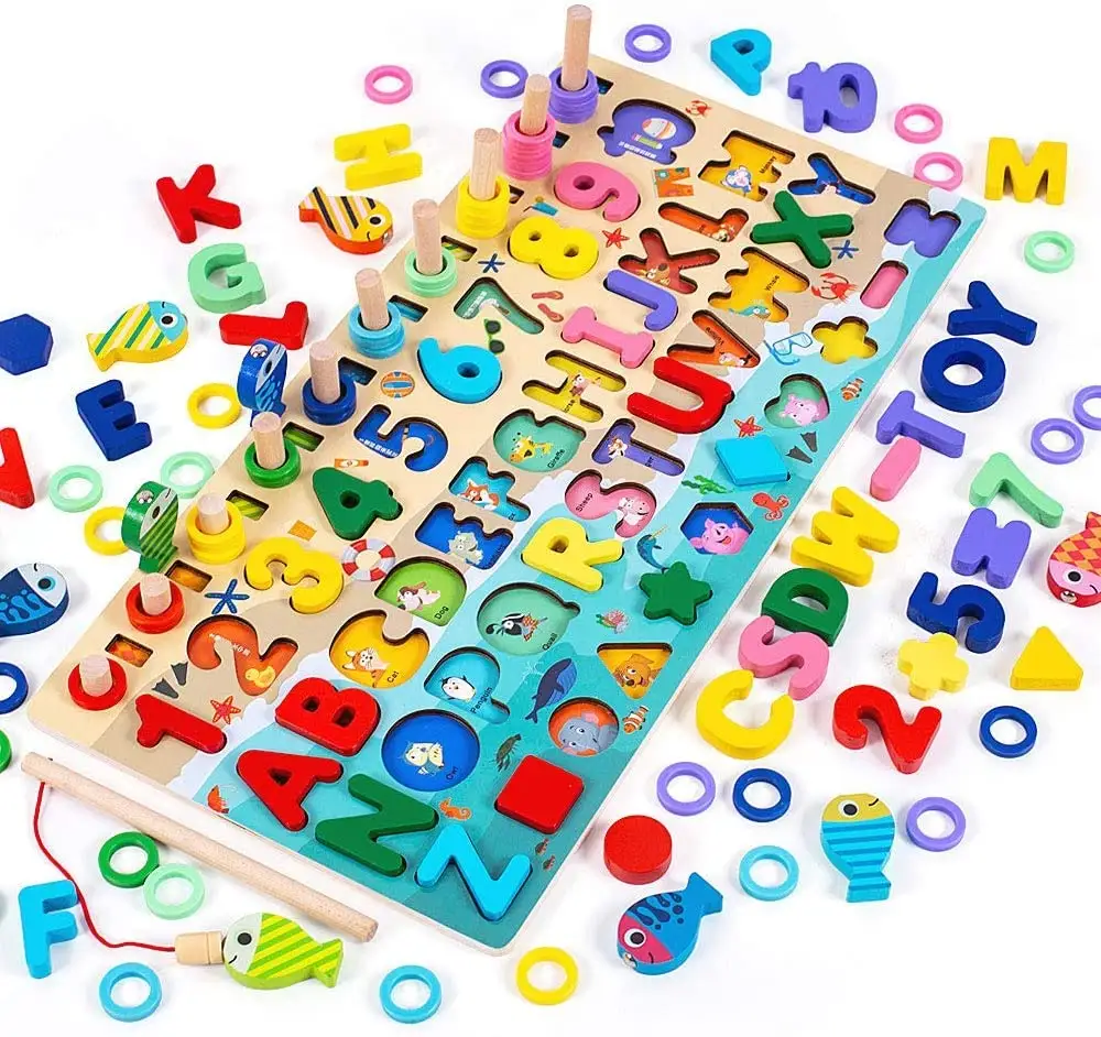 Ahşap Montessori okul öncesi eğitici oyuncaklar çocuk meşgul kurulu matematik balıkçılık sayma geometrik <span class=keywords><strong>rakamlar</strong></span> geliştirme kurulu oyuncaklar