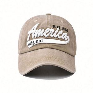 Gorra de béisbol deportiva vintage de algodón lavado con visera y logo 3D bordado de América de 6 paneles para mujer, al por mayor - Product Image 3