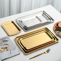 Plateau rectangulaire en métal de style coréen, vaisselle de luxe, four à barbecue, plateau de service en acier inoxydable