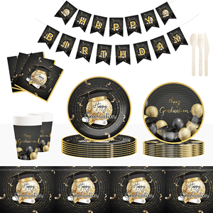 Platos, Vasos y Servilletas con Temática de Graduación DAMAI, Platos de Papel Desechables para Graduación, Artículos de Fiesta, Decoraciones, para 8 Personas - Product Image 1