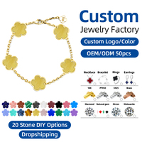 Pulsera de Cobre Chapada en Oro de 18K con Dije de Trébol de Cuatro o Cinco Hojas, Hipoalergénica, Joyería de Moda de la Suerte para Mujer, Venta al por Mayor de Fábrica