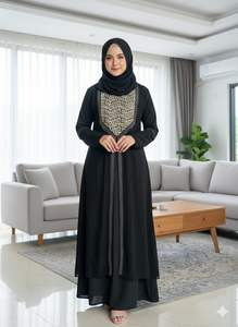 Abaya élégante brodée pour femmes, robe modeste arabe musulmane du Moyen-Orient, robe brodée de paillettes pour le Ramadan et l'Aïd - Product Image 6