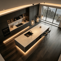 Ensemble d'armoires de cuisine îlot modernes noires brillantes de luxe sur mesure OPPOLIA pour villa