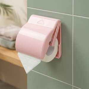 Support mural rectangulaire moderne en plastique pour rouleau de papier toilette, rose clair, pour maison, hôtel, salle de bain, avec boîtier de protection - Product Image 3