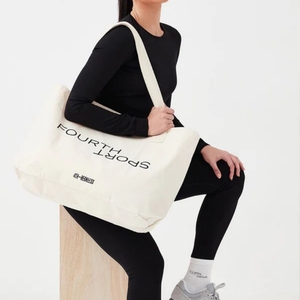 <span class=keywords><strong>Sac</strong></span> de shopping en <span class=keywords><strong>toile</strong></span> de coton réutilisable extra large pour femmes avec logo personnalisé, poches zippées, longue poignée en corde - Product Image 5