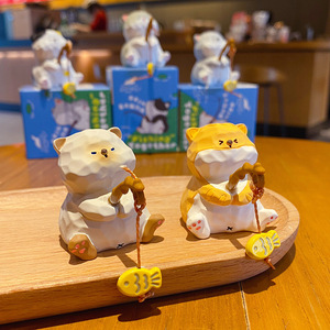 Figura Decorativa de Gato Pescador en Resina, Adorno Artístico para el Hogar, Regalo Original - Product Image 1