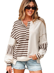 TPY0 Vente en gros de pulls décontractés vintage surdimensionnés pour femmes, sweat-shirt pour femme avec détails rayés et boutons colorés - Product Image 2