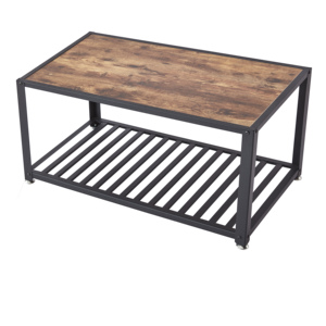 <span class=keywords><strong>Table</strong></span> basse rectangulaire industrielle avec étagère de rangement à lattes, plateau en bois rustique pour salon - Product Image 1