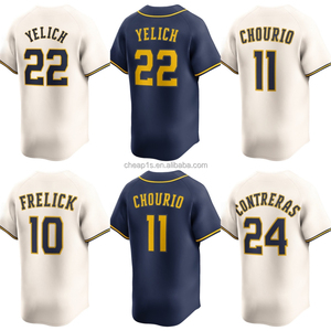 <span class=keywords><strong>Camiseta</strong></span> de Béisbol Americana Bordada al por Mayor para Hombre de los Milwaukee Brewers # 22 Christian Yelich # Uniforme de Softbol 11 Chourio 9 Bob Uecker - Product Image 1