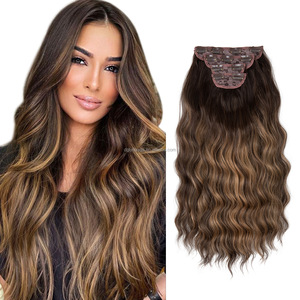 Extension a Clip Lunghe 22 Pollici Pezzo Unico Capelli Mossi Water Wave Parrucca Sintetica Set da Quattro Pezzi 11 Clip Body Wave Marrone Cioccolato per Capelli da Donna - Product Image 1