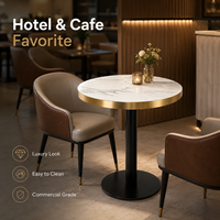 Ensemble de salle à manger moderne de luxe en pierre frittée, table ronde et chaises, finition dorée, mobilier commercial pour café