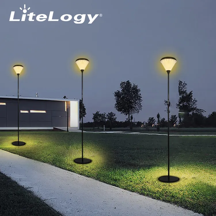 Lámpara de pie Led con energía Solar para exteriores, lámpara de pie, impermeable, clásica, de Metal, para patio, balcón, césped, jardín