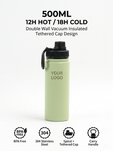 Bouteille d'eau sport isotherme en acier inoxydable à double paroi, anti-fuite, 500 ml, à large ouverture, pour la randonnée et le camping, avec couvercle - Product Image 3