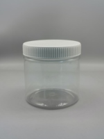 Pot en plastique PET transparent de qualité alimentaire avec couvercle à vis nervuré blanc, récipient vide pour épices, stockage d'aliments secs, logo personnalisé disponible