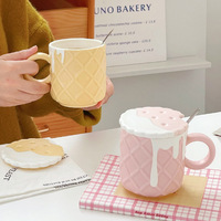 Tasses à eau en céramique BAMBUS de style moderne et créatif - Adorables mugs pour couple avec couvercle et cuillère pour filles