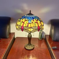 Lampu Meja Resin Desain Capung Kaca Patri Gaya Eropa 16'' untuk Ruang Belajar, Ruang Makan, Ruang Tamu