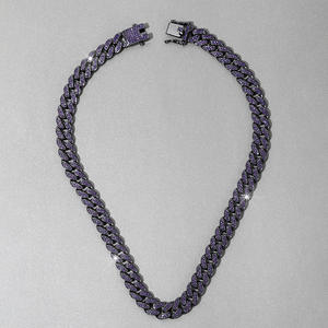 NL2023 collier de <span class=keywords><strong>strass</strong></span> violet collier de <span class=keywords><strong>strass</strong></span> roxo para homens joias hip hop rock punk legais corrente cubana de largura - Product Image 4