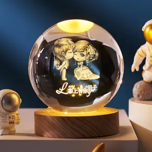 Boîte à musique en forme de boule, lumière de nuit avec base en bois, éclairage en bois, Rectangle, led, base de lampe, Illusion 3D acrylique