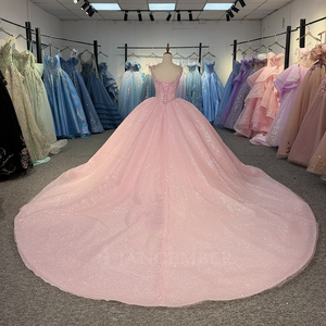 Vestido de Quinceañera Rosa Dy20302, con Apliques, de Chifón Brillante, Largo hasta el Suelo, Estilo Princesa, Antiestático - Product Image 6