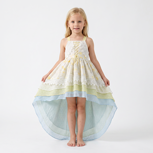 <span class=keywords><strong>Robe</strong></span> de princesse formelle haut de gamme en mousseline de soie <span class=keywords><strong>à</strong></span> volants, asymétrique, avec dentelle et blocs de couleur, pour fillettes, idéale pour les fêtes d'anniversaire - Product Image 3