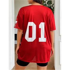 Camiseta de malla personalizada para mujer, talla grande, cuello en V, manga corta, con cordones, número 01, gráfico Legend, estilo urbano. - Product Image 3