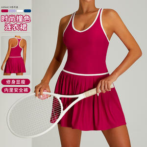 ヨガテニススカートショーツポケットプリーツスカートコントラストスポーツアクティブウェアプラスサイズブラトップバドミントンゴルフウェアスポーツセット - Product Image 1