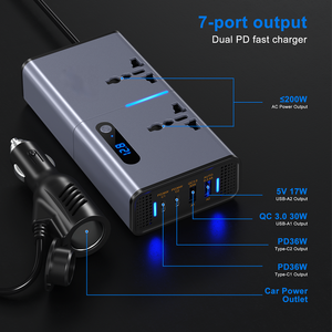 Convertisseur de Tension pour Camping Extérieur 200W 12V 220V, Prise Universelle, Adaptateur Chargeur USB Charge Rapide PD, Onduleur de Voiture - Product Image 2