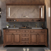 Meuble-lavabo de salle de bain sur pied personnalisable de luxe avec armoire à pharmacie, meuble de salle de bain en bois massif, coiffeuse avec vasques