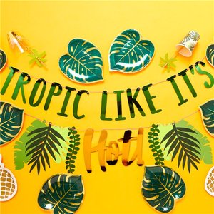 Luau Pineapple Leaf Theme Paper Plates Cups Napkins Banner Disposable Tableware Set for Summer Beach Party Decoration Supplies - Product Image 1