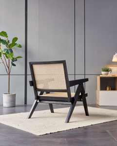 Stock Nordic wabi Sabi <span class=keywords><strong>chaise</strong></span> de salle à manger en rotin tressé <span class=keywords><strong>chaise</strong></span> en bois de frêne dossier accoudoir Chandigarh chaises de salon simples - Product Image 2