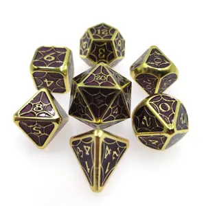 7 pièces de dés de jeu en métal imprimés, graveur coloré violet, jeu en vrac, dés métalliques donjons et Dragons, dés D & D en métal