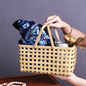 Handmade <b>Bamboo</b> Woven <b>Basket</b> Rectangle Storage <b>Basket</b> For Kitchen Food Container - Product Image 1