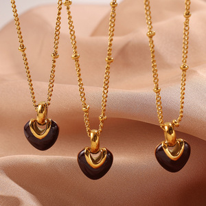 Collar con colgante de corazón, gota marrón, aleación de zinc dorada, para mujer, regalo, joyería de moda - Product Image 3