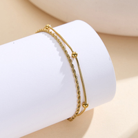 VEWANT Factory Chaîne de cheville en acier inoxydable 304 plaqué or 18 carats, faite à la main, double couche, style corde et serpent, bijoux de haute qualité en gros