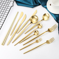 Lot de 10 couverts en acier inoxydable doré mat, finition PVD, avec manche conique, couteau, fourchette, cuillère, baguettes, service de table complet, OEM