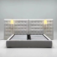 Lit mural réglable de luxe royal européen moderne, base de lit souple en velours et chêne, taille King, durable et solide, pour chambre d'hôtel