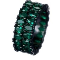 Bague ronde double rangée de strass Bijoux géométriques en laiton à la mode pour anniversaire Style goutte avec pierres rondes élégantes