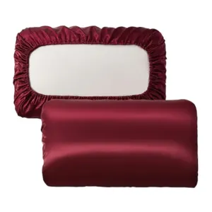 Funda de almohada de seda satinada de lujo para el pelo, conjunto de funda de almohada con banda elástica de doble cara ajustada para el pelo