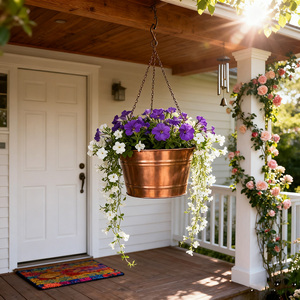 Vente en gros de pots à fleurs suspendus en cuivre galvanisé écologiques de 14 pouces de diamètre et de 4,4 gallons, en métal galvanisé pour la cour - Product Image 1