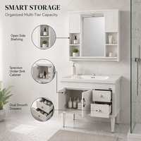 Meuble-lavabo de salle de bain moderne sur pied de 800 mm avec armoire miroir intégrée, ensemble de meubles de salle de bain de luxe avec vasque en céramique blanche cannelée