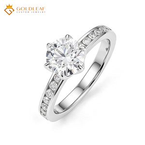 Anillo de Compromiso Goldleafgem Personalizado de Oro Blanco de 10k, 14k, 18k con Diamante Cultivado en Laboratorio de Corte Redondo de 1CT, 2CT, 3CT DEF CVD HPHT, con Certificado IGI - Product Image 1