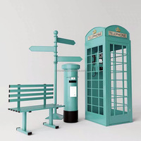 NINI Ensemble de cabine téléphonique britannique rose, boîte aux lettres, panneau de direction, banc en fer forgé pour mariage, événement, centre commercial, arche de photomaton