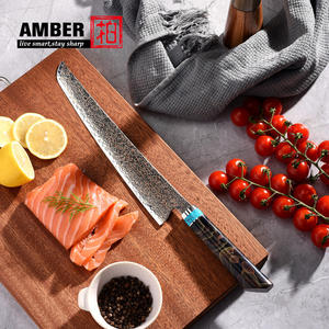琥珀色批发10英寸日本切片机37层大马士革钢铜衬里VG10大马士革厨房gyut刀树脂手柄 - Product Image 3