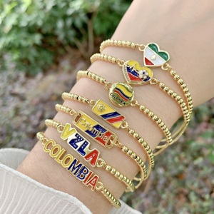 Bracelet à breloques émaillées drapeau et nom de la Colombie <span class=keywords><strong>TK</strong></span>-B310, plaqué or 18 carats, perles ajustables, bijoux pour femmes, vente chaude - Product Image 2