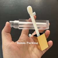 Tube de brillant à lèvres carré ISMAN 5ml, flacon givré avec capuchon miroir or/argent, grand applicateur, emballage vide pour brillant à lèvres, logo personnalisé
