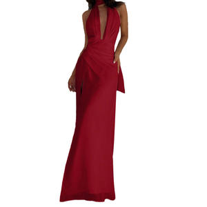 2025 verano playa vacaciones dulce vestido sin mangas cuello en V profundo espalda descubierta abertura alta Sexy vestido largo - Product Image 5