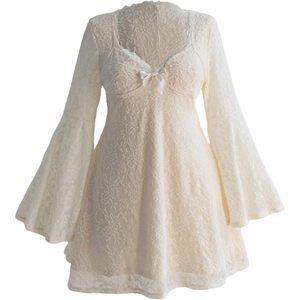 Vestido Mini Vintage Bohemio para Mujer con Manga Campana, Cuello en V, Malla, Corte A y Cintura Natural, Estilo Casual y de Ocio - Product Image 1