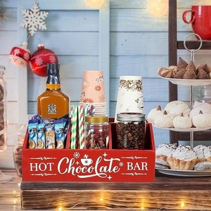 Hot <b>Chocolate</b> Bar Wooden Storage Box With Partitions Rectangle Standing Type 4-7 Compartments For Candy And Coffee - Product Image 1